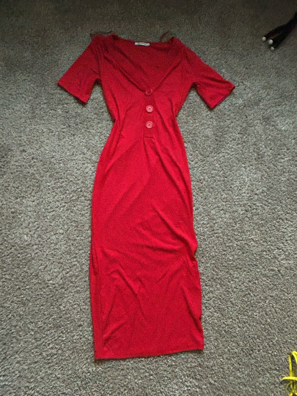 Zara Red Maxi Dress with Button Detail